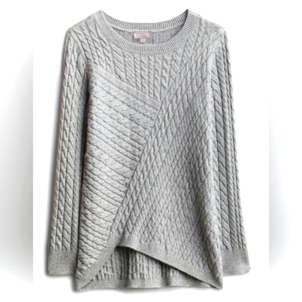 EVOLUTION BY CYRUS Aneesa Cable Knit Asymmetrical Hem Sweater L